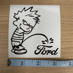 Calvin Peeing on Ford Logo Sticker