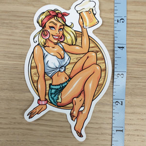 Pin Up Girl with Mug of Beer Sticker