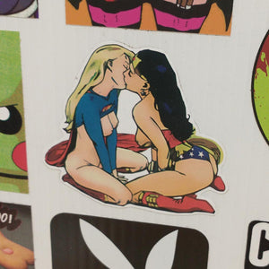 Supergirl Wonderwoman Kiss Sticker