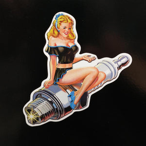 Retro Girl on A Spark Plug Sticker