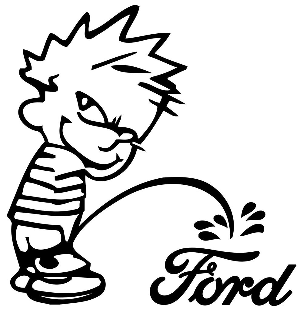 Calvin Peeing on Ford Logo Sticker
