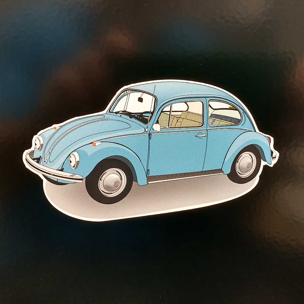 Light blue stock style VW beetle. – Buy Stickers Here
