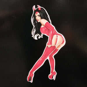 Pretty Pinup Girl Sticker in Red