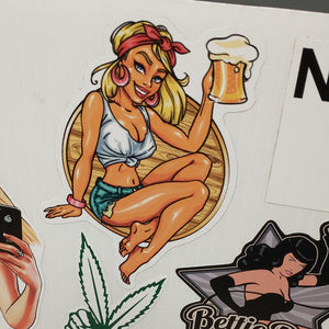 Pin Up Girl with Mug of Beer Sticker