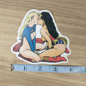 Supergirl Wonderwoman Kiss Sticker