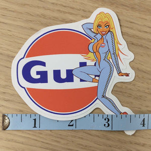 Retro Symbol with Girl in Racing Suit Sticker