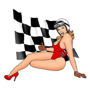 Retro Checkered Flag Cute Girl Racer Sticker