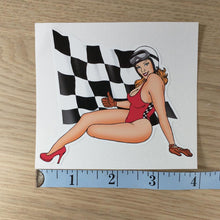 Load image into Gallery viewer, Retro Checkered Flag Cute Girl Racer Sticker
