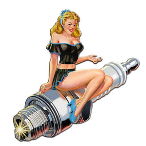 Retro Girl on A Spark Plug Sticker